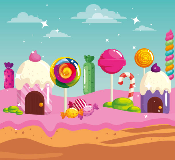 istock candy land with houses cupcake and caramels 1204200579