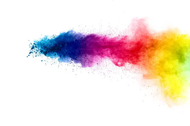 Colorful explosion for Happy Holi powder.Abstract background of color particles burst or splashing.
