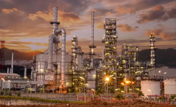 Oil and Gas Industrial zone,The equipment of oil refining,Close-up of industrial pipelines of an oil-refinery plant,Detail of oil pipeline with valves in large oil refinery.