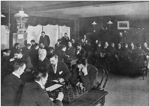 Antique photograph of the British Empire: Chess tournament Antique photograph of the British Empire: Chess tournament 19th century photos stock illustrations