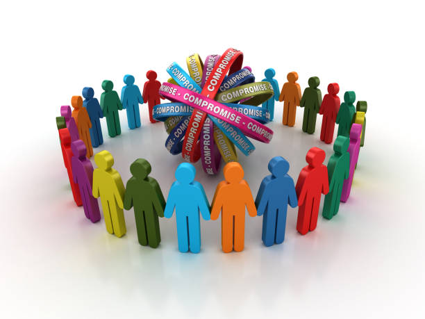 istock Pictogram Teamwork with COMPROMISE Ribbons- 3D Rendering 1204207165