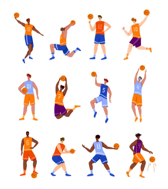 баскетболист спортивная концепция - athlete muscular build basketball vertical stock illustrations