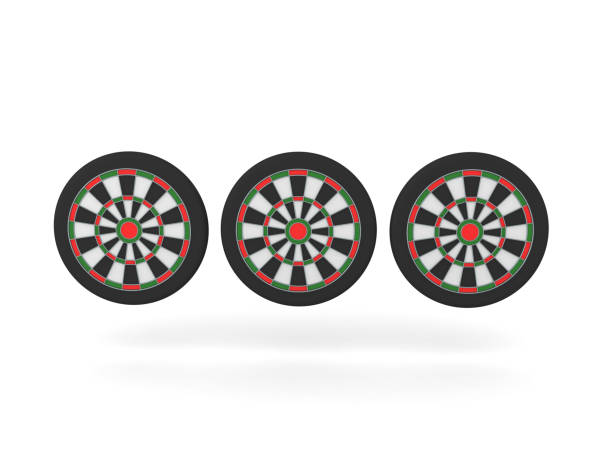 3d 3ダーツターゲットのレンダリング - bulls eye dart darts three objects ストックフォトと画像