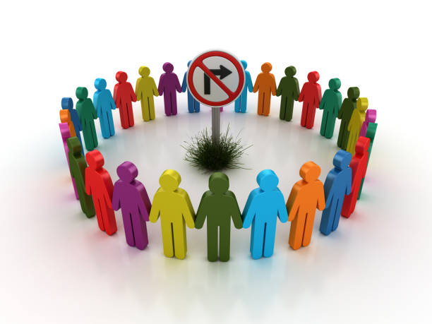 NO RIGHT TURN Road Sign with Pictogram Teamwork People - 3D Rendering