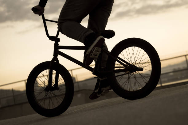 istock Silhouette of a boy riding a bicycle 1204221815