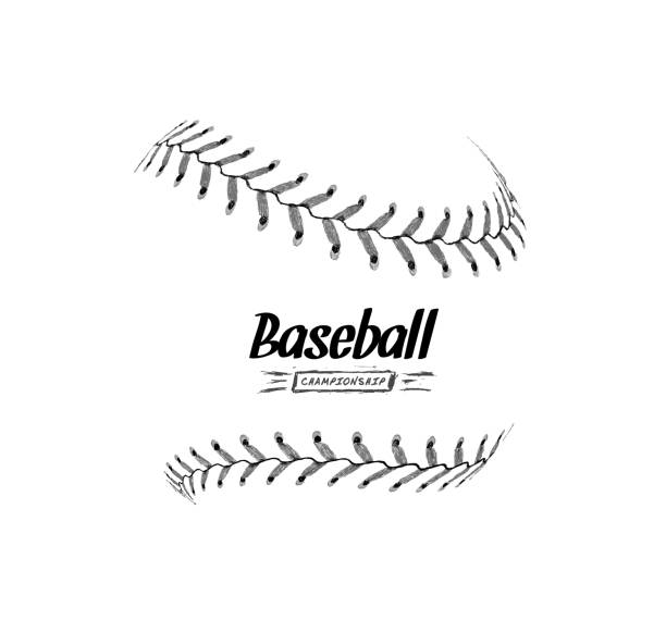 ręcznie rysowana piłka baseballowa odizolowana na białym tle. - softball seam baseball sport stock illustrations