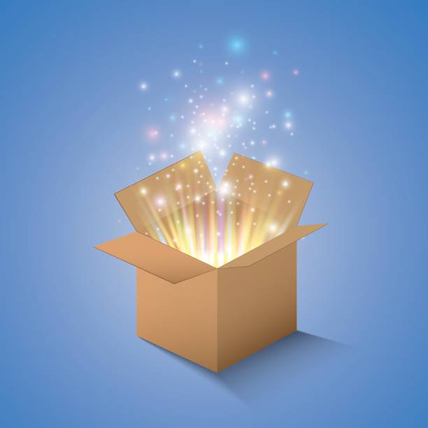 istock Set of magic gift boxes on a blue background, snow and icicles, magic for Christmas and New Year, birthday, illustrations, gift, postcard, congratulation, vector graphics. Vector 1204227508