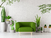 Armchair with Green Plants Flowers and Cactuses