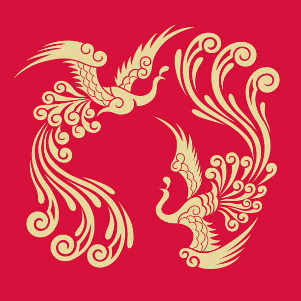중국 전통 패턴(이중 불사조) - china phoenix vector chinese culture stock illustrations