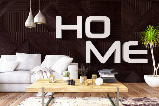 istock Home Sign Shelf with Modern Interior 1204228147