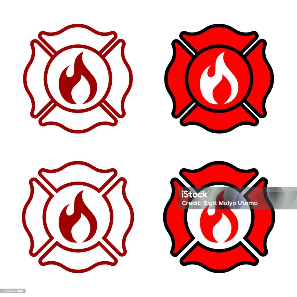 Feuerwehr Abzeichen Logo Vorlage Illustration Design. Vektor EPS 10. - Lizenzfrei Feuerwehrmann Vektorgrafik