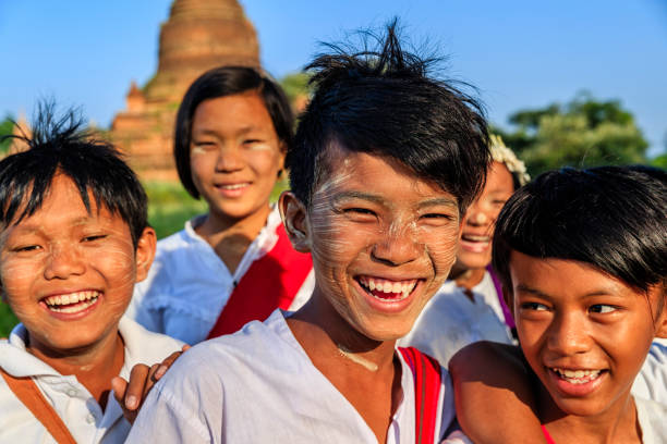 Young Burmese school children in Bagan, Myanmar