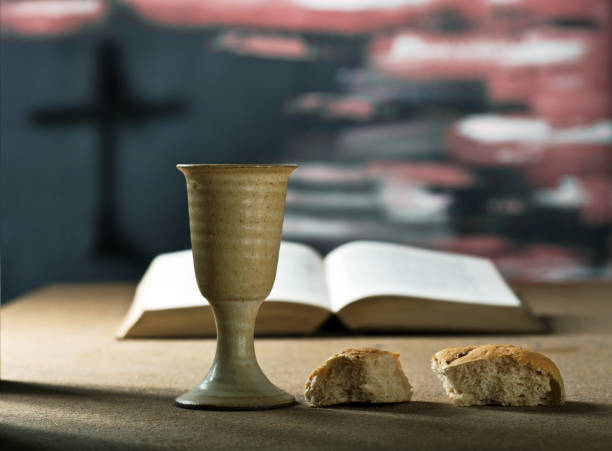 istock Still life with chalice of wine and bread 1204237379
