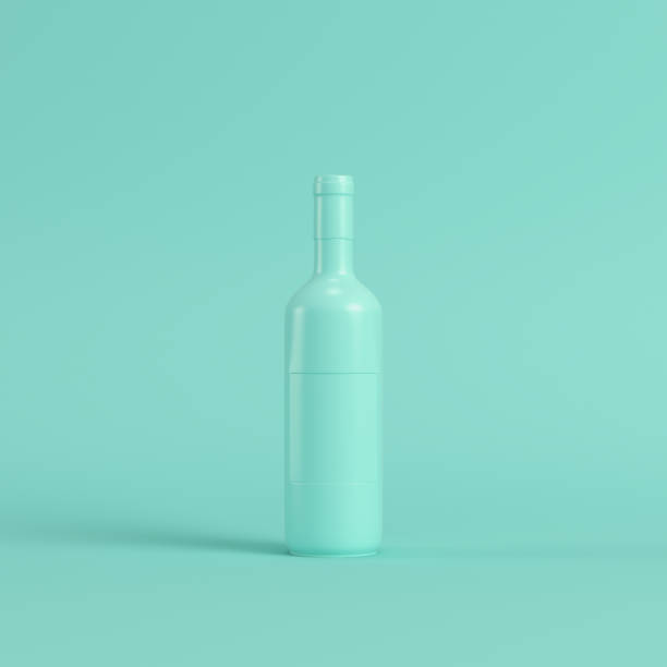 istock Wine bottle on bright green background in pastel colors. Minimalism concept 1204242004
