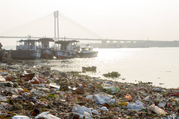 갠지스 수질 오염은 인간의 폐기물, 산업 남은, 국내 하수 및 도시 에서 종교 의식과 거룩한 ganga오염 건강 환경에 위협이. 콜카타 인도 - pollution sea toxic waste garbage 뉴스 사진 이미지