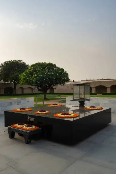 Peaceful afternoon in Rajghat , a memorial to Mahatma Gandhi, a symbol of India. Delhi, India.
