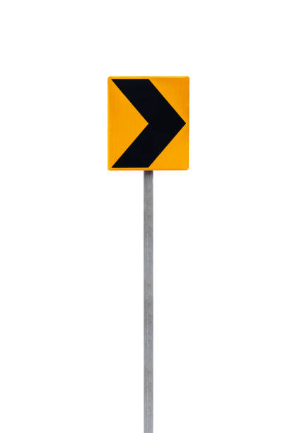 istock Dangerous turn right, yellow black road sign 1204246793