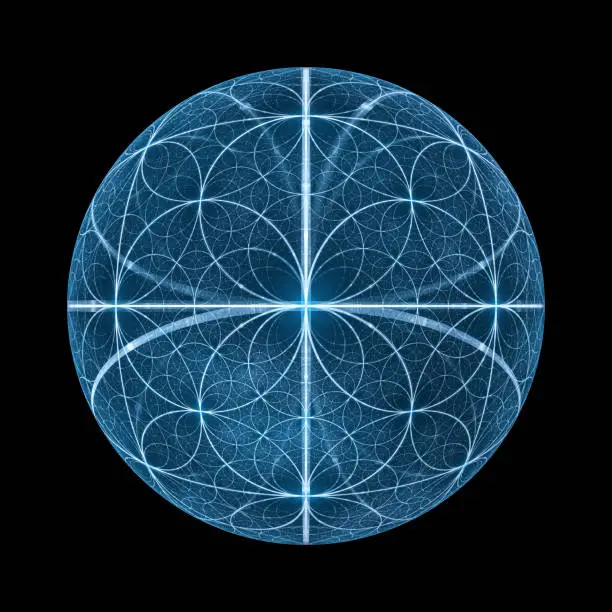 Photo of Blue glowing Fibonacci circles ball isolated on black