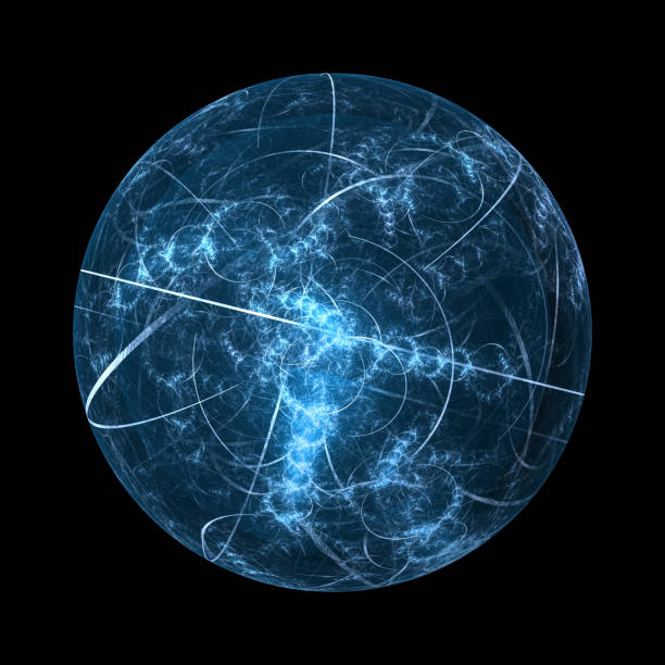 黒で孤立した青い輝くフラクタルボール - the greenwich meridian ストックフォトと画像