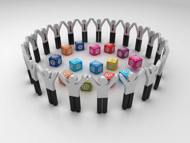 pictogram teamwork con i cubi di posta elettronica - rendering 3d - www cube block three dimensional shape foto e immagini stock