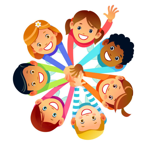 Kids friends from around the world around their hands. Multinational friendship of children of friends of the world. Cartoon Stock vector illustration isolated on white background Kids friends from around the world around their hands. Multinational friendship of children of friends of the world. Cartoon Stock vector illustration isolated on white background. multicultural children stock illustrations