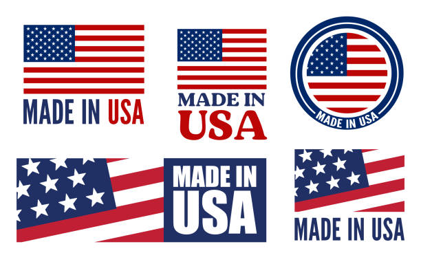 illustrazioni stock, clip art, cartoni animati e icone di tendenza di logo o etichetta made in the usa. illustrazione vettoriale - usa made in the usa industry striped