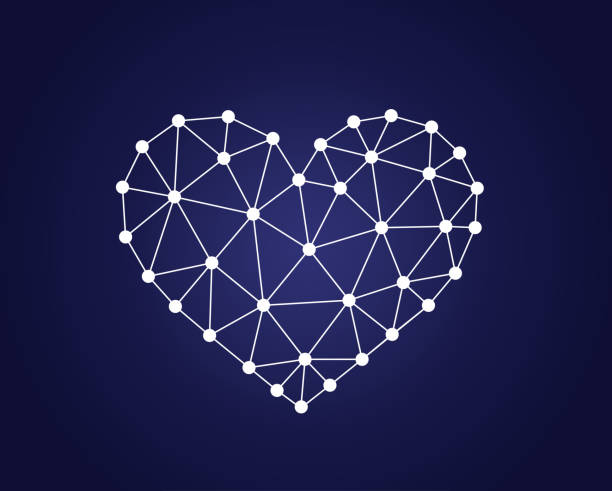 istock Geometric transparent outline heart made of triangles on dark blue background. 1204256597