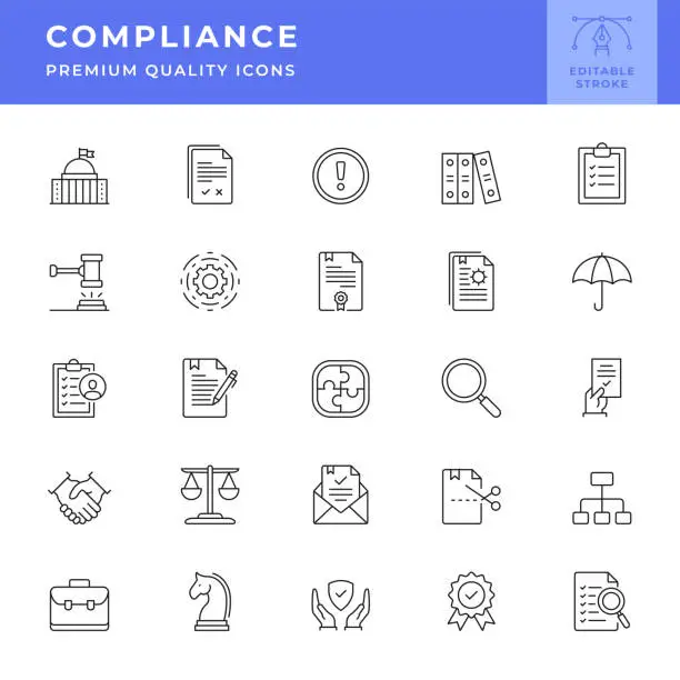 Vector illustration of Compliance Line Icon Set. Editable Stroke.