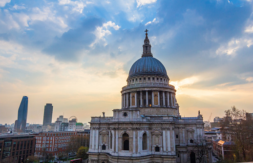 Sunset over St. Paul's Cathedral in London, UK.