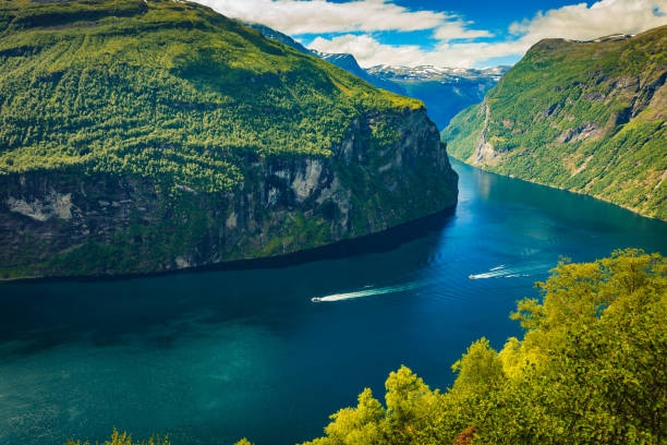 istock Fjord Geirangerfjord with ferry boat, Norway. 1204259270