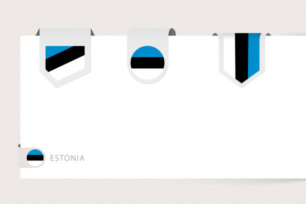 ilustrações, clipart, desenhos animados e ícones de rotular a coleção bandeira da estônia em diferentes formas. modelo de bandeira da fita da estônia - estonia flag pennant baltic countries