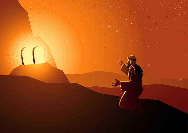 Moses received the Ten Commandments Biblical vector illustration series, Moses received the Ten Commandments mt sinai stock illustrations