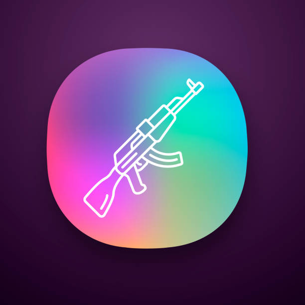 istock AKM weapon app icon. icon. Virtual video game firearm, gun. Shooter game rifle. Cybersport sniper military inventory. UI/UX user interface. Web or mobile application. Vector isolated illustration 1204261783