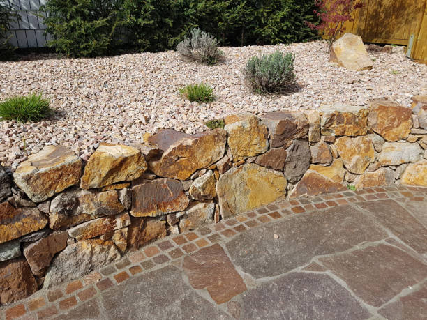 Rockery, Drywall, Natural stone wall stock photo