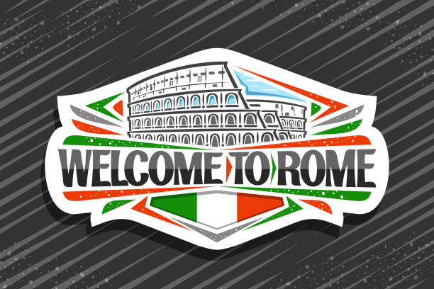 ilustrações, clipart, desenhos animados e ícones de selo vetorial para roma - italian flag skyline famous place flag