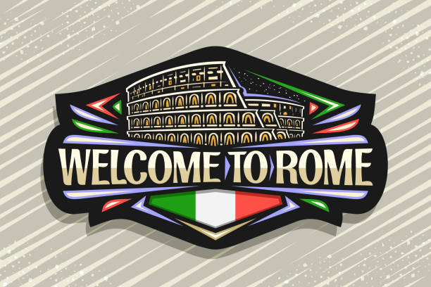 ilustrações, clipart, desenhos animados e ícones de sinalização vetorial para roma - italian flag skyline famous place flag