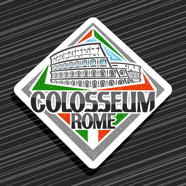 vektorschild für römisches kolosseum - italian flag skyline famous place flag stock-grafiken, -clipart, -cartoons und -symbole