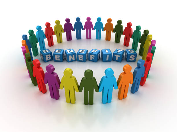 istock Pictogram Teamwork with BENEFITS Buzzword Cubes - 3D Rendering 1204264487