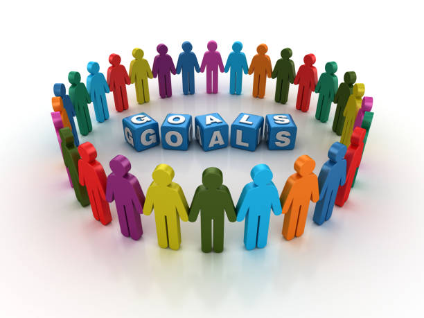 istock Pictogram Teamwork People with GOALS Buzzword Cubes - 3D Rendering 1204264547