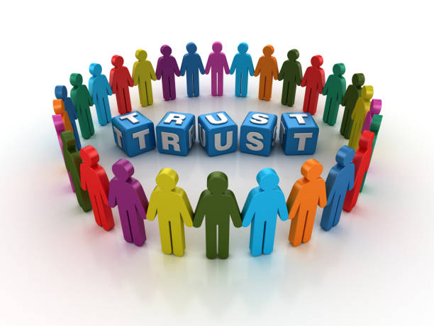 istock Pictogram Teamwork with TRUST Buzzword Cubes - 3D Rendering 1204264646