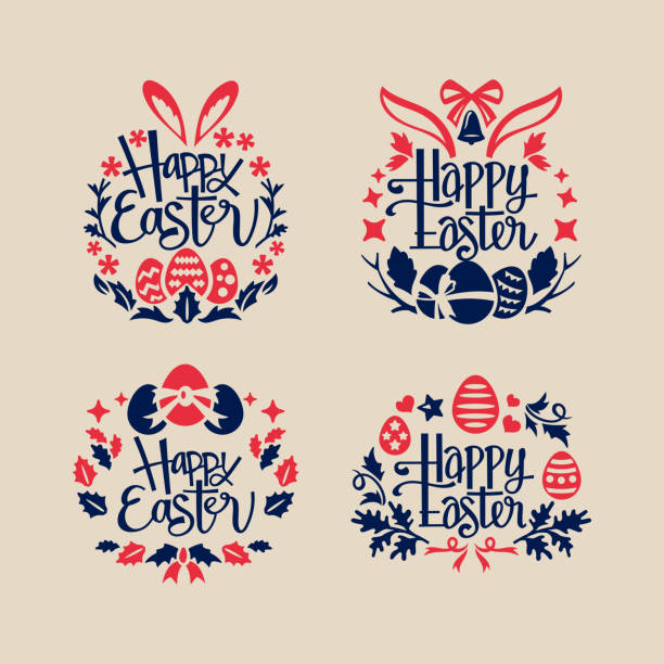 Colorful Happy Easter Quote for greeting card with rabbit, bunny and handwriting Colorful Happy Easter Quote for greeting card with rabbit, bunny and handwriting. great for cutting sticker and decoration handwriting font not script stock illustrations