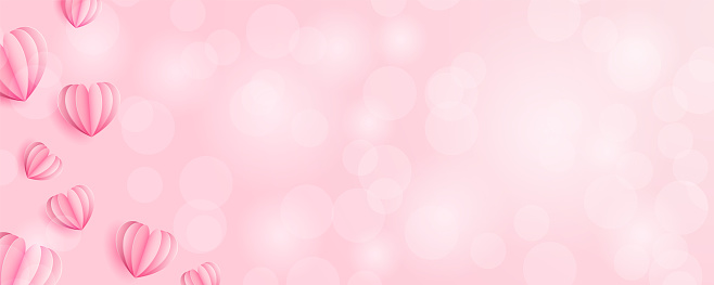 Hearts bokeh background banner vector pink rose (valentines day, wedding, mothers day)