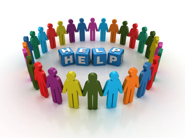 istock Pictogram Teamwork People with HELP Buzzword Cubes - 3D Rendering 1204266109