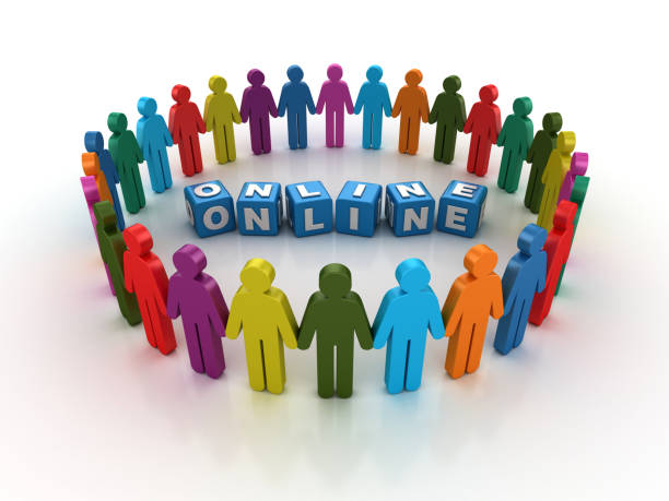 istock Pictogram Teamwork with ONLINE Buzzword Cubes - 3D Rendering 1204267333