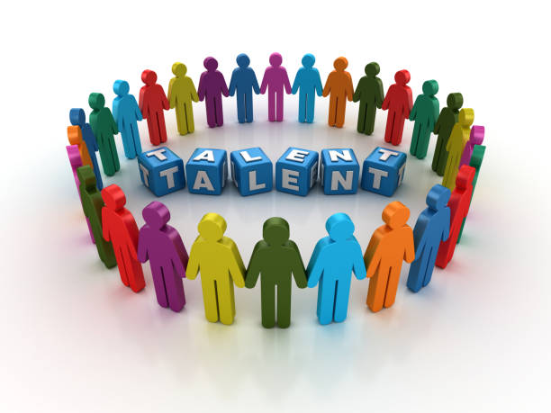 istock Pictogram Teamwork with TALENT Buzzword Cubes - 3D Rendering 1204267404