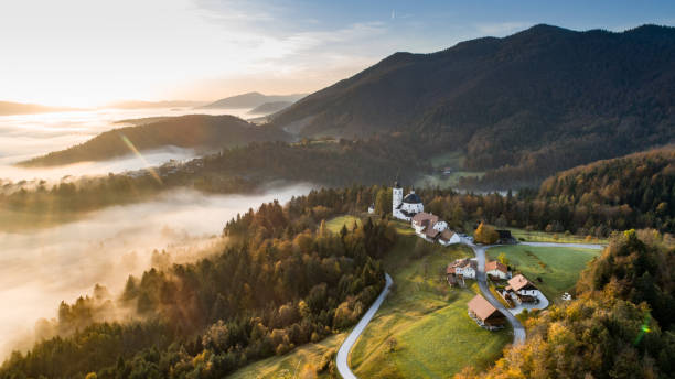 Remote Village in the Morning From High Angle View.