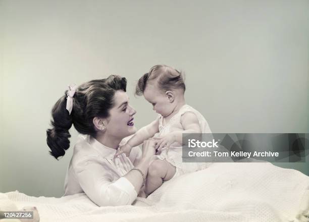 Mother With Baby Smiling Stock Photo - Download Image Now - Archival, Baby - Human Age, Mother