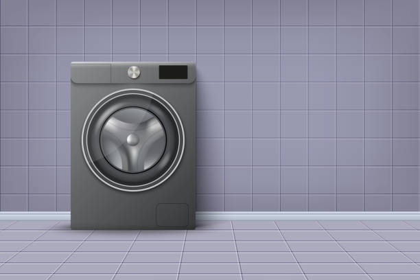 ÐÑÐ½Ð¾Ð²Ð½ÑÐµ RGB Realistic modern washing machine in front of wall. utility room stock illustrations