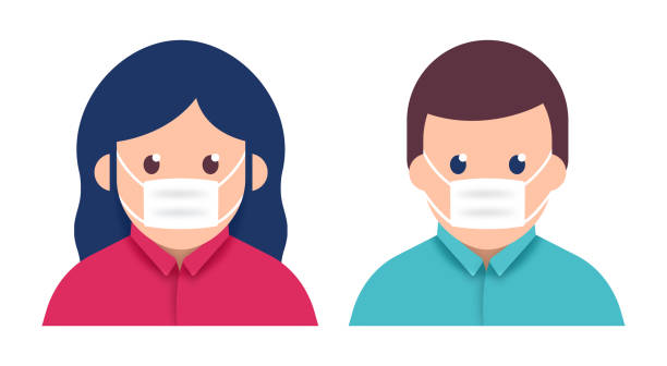 stockillustraties, clipart, cartoons en iconen met beschermend medisch masker - man met mondkapje