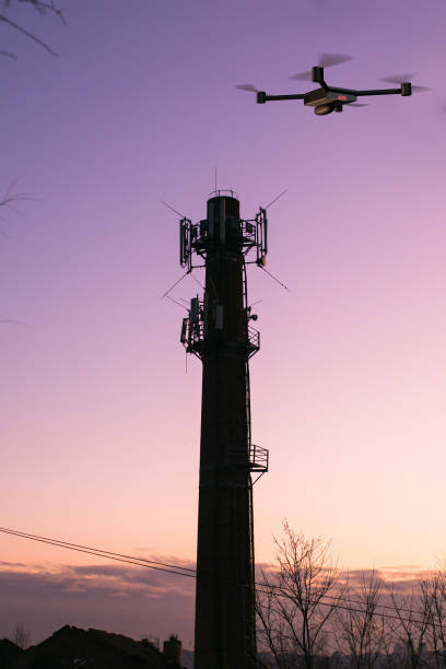 istock cellular signal tower inspecting and detecting drone 1204276106